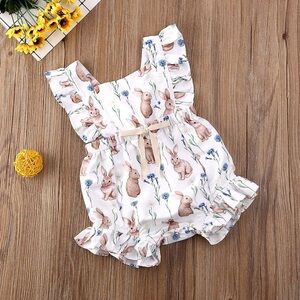 BOUTIQUE Adorable Bunny Rabbit Cross Back Bow Romper
